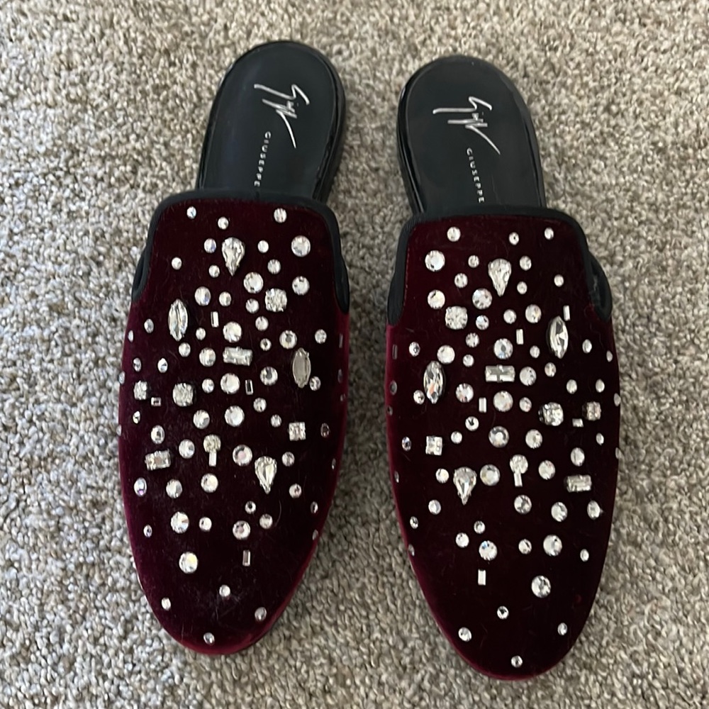 Giuseppe Zanotti Burgundy Crystal Mules